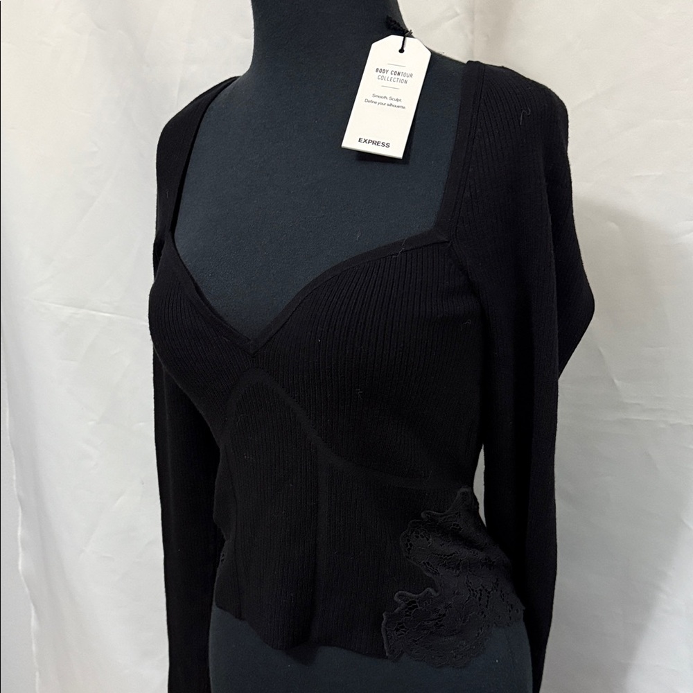 Express Cropped Corset Style Rib Knit Sweater